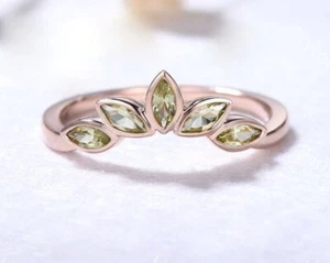 Lab-Created Marquise Peridot Bridal Wedding Leaf Crown Ring In 10K Rose Gold - Picture 1 of 7