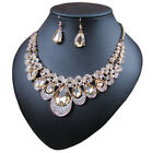 Women Elegant Rhinestone Jewelry Set Drop Earrings Gold Plating Choker Necklace