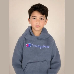 Champion Boys Hoodie Size 5 Gray Logo Pullover Cotton Blend Sweatshirt - Picture 1 of 7