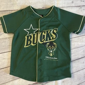 Milwaukee Bucks NBA “Baseball Style” Jersey Shirt  Youth Size 10/12 Green - Picture 1 of 12