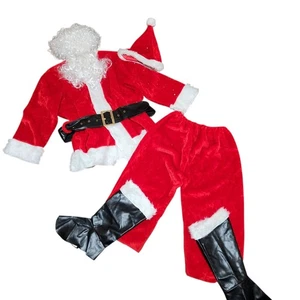 Vintage Santa Suit Jacket Pants Beard Boot Covers Belt Beard Wig Hat Complete - Picture 1 of 9