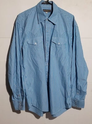 Stetson Shirt Mens Size L Blue Striped Western Cowboy Pearl Snap Cotton - Image 1 of 4