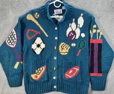 Cárdigan De Colección Tally-Ho Talla Mediana AOP Suéter Deportivo Golf Fútbol Raro Años 90 Foto 1 de 4