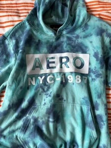 Aero NYC-1987 Small Hoodie Tye Dye Blue Turquoise Aeropostale Sweatshirt Women’s - Picture 1 of 3
