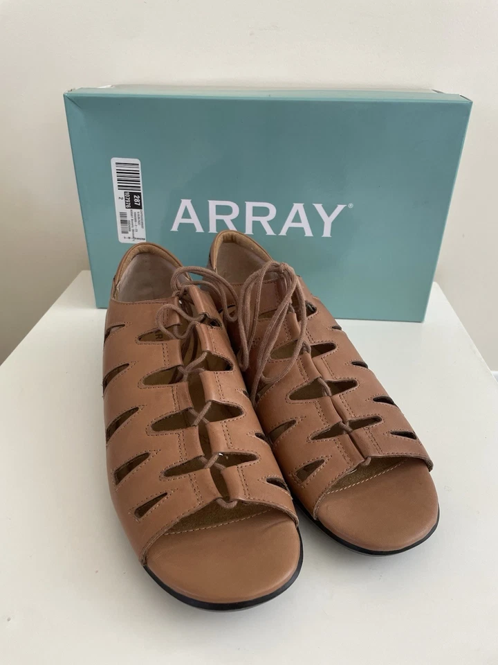 Array Women’s Brown Leather Gladiator Sandals Flats Shoes Size 9 M New On Box  - Image 1 of 4