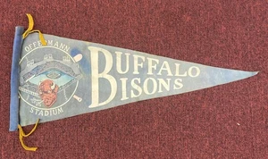 RARE Vintage 1950's Buffalo Bisons Baseball Pennant Offermann Stadium SHIP FLAT - Picture 1 of 6