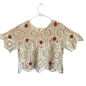 Crochet Crop Top Juniors Women Size L Strawberry Cottagecore Fruit Fairy Mystic - Picture 1 of 12