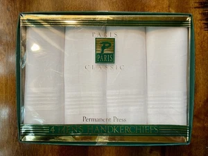 Paris Classic 4 Herren Taschentücher Taschentuch Permanent Press weiß 16” x 16” Neu im Karton - Bild 1 von 3