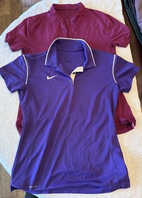 Set Of 2 Women’s Nike Dri-Fit Polo Tops Purple & Burgundy Golf Tennis Wear - Image 1 of 4