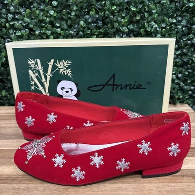 NIB! Holiday Red Flats w/ Silver Snowflakes Ballet Shoes 7.5 - image 1 of 4