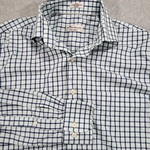 Camisa Peter Millar Crown Comfort Para Hombre Mediana Azul Cuadros Manga Larga Abotonada - Imagen 1 de 9