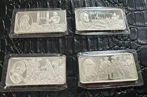 Barra de arte de plata esterlina vintage 100 Greatest Americans 500 granos 1+oz X4 C22 - Imagen 1 de 2