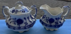 Johnson Brothers Holland Flow Blue Creamer and Covered Sugar Bowl - Picture 1 of 9