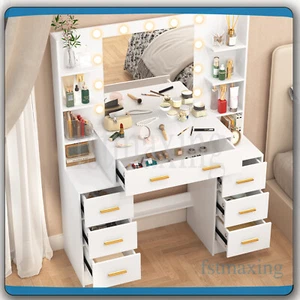 Extra Large Dressing Table With Makeup Mirror &11 LED Bulbs 7 Drawer Vanity Desk - Picture 1 of 7