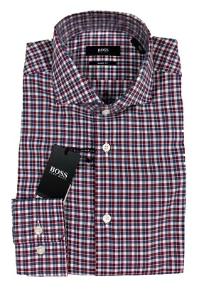 Camisa de vestir a cuadros para hombre Hugo Boss azul blanco rojo 17 32/33 ajuste nítido nueva con etiquetas nueva Foto 1 de 3