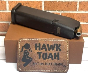 Brown Leatherette Hawk Tuah Patch Iron on Adhesive for Hats, Bags, Clothing - Picture 1 of 5
