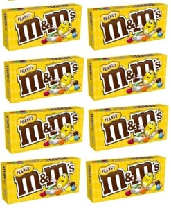 909534 8 X 87.9G BOXES PEANUT M&M'S M&MS CANDY COATED MILK CHOCOLATE SHARE SIZE - Picture 1 of 1
