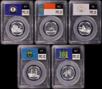 2001-S KY, NC, RI, VT, & NY Silver State Quarter 5 Coin Set PCGS PR-69 DCAM - Image 1 of 2