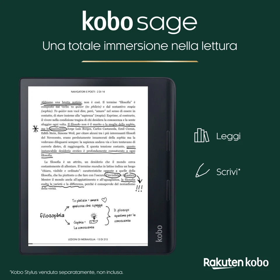 Kobo Lettore eBook Reader 32 GB 8" Touch Wifi Bluetooth Nero N778-KU-BK-K-EP - Immagine 1 di 4