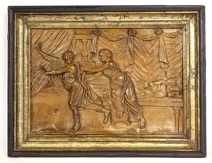 Panneau sculpté demi ronde-bosse Joseph femme Potiphar Egypte fin XVIIIème - Picture 1 of 1