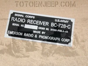 plate plaque plaquette BC728C poste radio us ww2 - jeep willys - Imagen 1 de 1