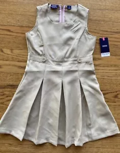 NWT IZOD Girls Khaki / Beige SLEEVELESS PLEATED JUMPER - Size 6X School Uniform - Picture 1 of 3