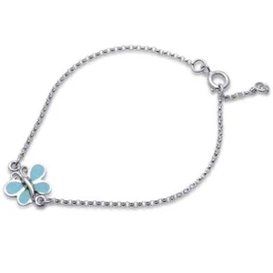 Cute! Butterfly Turquoise .925 Sterling Silver Bracelet 6.5"+1" Extension - Picture 1 of 2