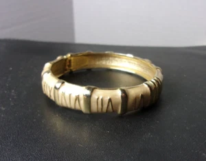 Vintage Cream Gold Tone Hinged Bangle Bracelet Clamper Mid Century Mod - Picture 1 of 5