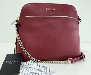 NWT Furla Crossbody Shoulder Bag Chain Leather Crossbody Bag Red Saffiano New - Picture 1 of 21