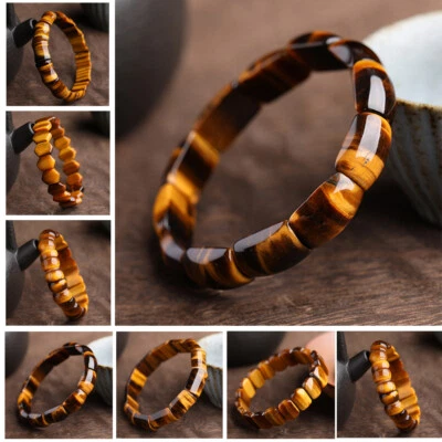 Brazalete Brazalete Elástico Múltiples Estilos 7.5" Ojo de Tigre Amarillo Natural Piedras Preciosas Foto 1 de 4