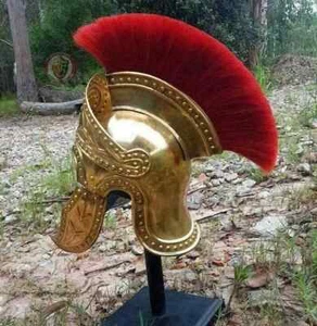 Casco pretoriano ático medieval romano griego latón caballero casco pluma - Imagen 1 de 13