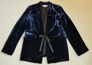 Womens Jacket-RSVP by TALBOTS-navy velvet tie front blazer Classic Whimsigoth-6 - Picture 1 of 6
