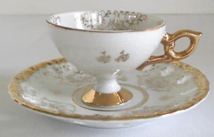 Japanese Porcelain Footed Tea Cup and Saucer with Gold Trim - Picture 1 of 12