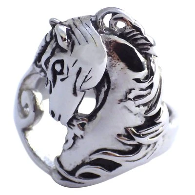 Anillo de caballo para mujer plateado acero inoxidable yegua ecuestre relleno banda de pony Foto 1 de 3