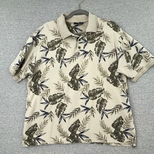 Cherokee Shirt Mens Large Tan Polo Short Sleeve Tropical Aloha Golf Casual - Picture 1 of 8