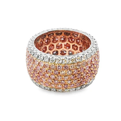 18 Karat  Rose and White Gold Two-Tone Gold Pink Diamond Dome Band Ring Size 6.5 - Image 1 of 2