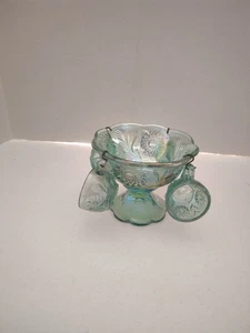 Fenton Set Ciotola Punzone Vetro Miniatura Blu Iridescente 5 Pezzi Etichette Carta - Foto 1 di 6