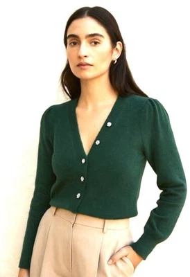 全新带标签 LOFT(74 美元)小号女式优雅毛衣翡翠绿色水钻旧钱 — 第 1/4 张图片