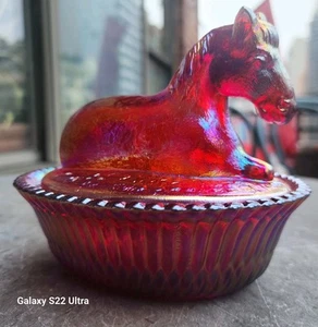 5" Vintage Style Red Carnival Pony on Ribbed Base Reproduced From McKee Mould - Picture 1 of 23
