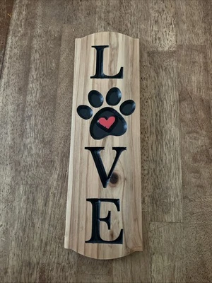 LOVE Paw Print Cedar Wood Sign 15”x4.5” Dog Lover Gift Rustic Pet Wall Decor - Image 1 of 4