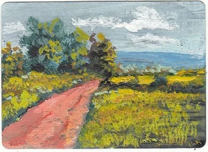 Aceo orig landscape Texas Country Road gouache painting - Picture 1 of 1