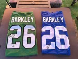 Saquon Barkley Autographed Signed XL Custom Eagles & Giants Jerseys-Beckett - Picture 1 of 12