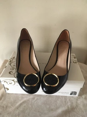 Tory Burch Black Benton Wedge  Pumps 8 Closed Toe Patent Leather Black - Image 1 of 4