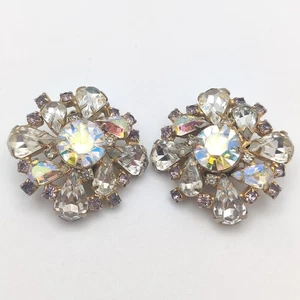 Vintage Hobe Aurora Borealis Strass Cluster Ohrringe lila Akzente - Bild 1 von 15