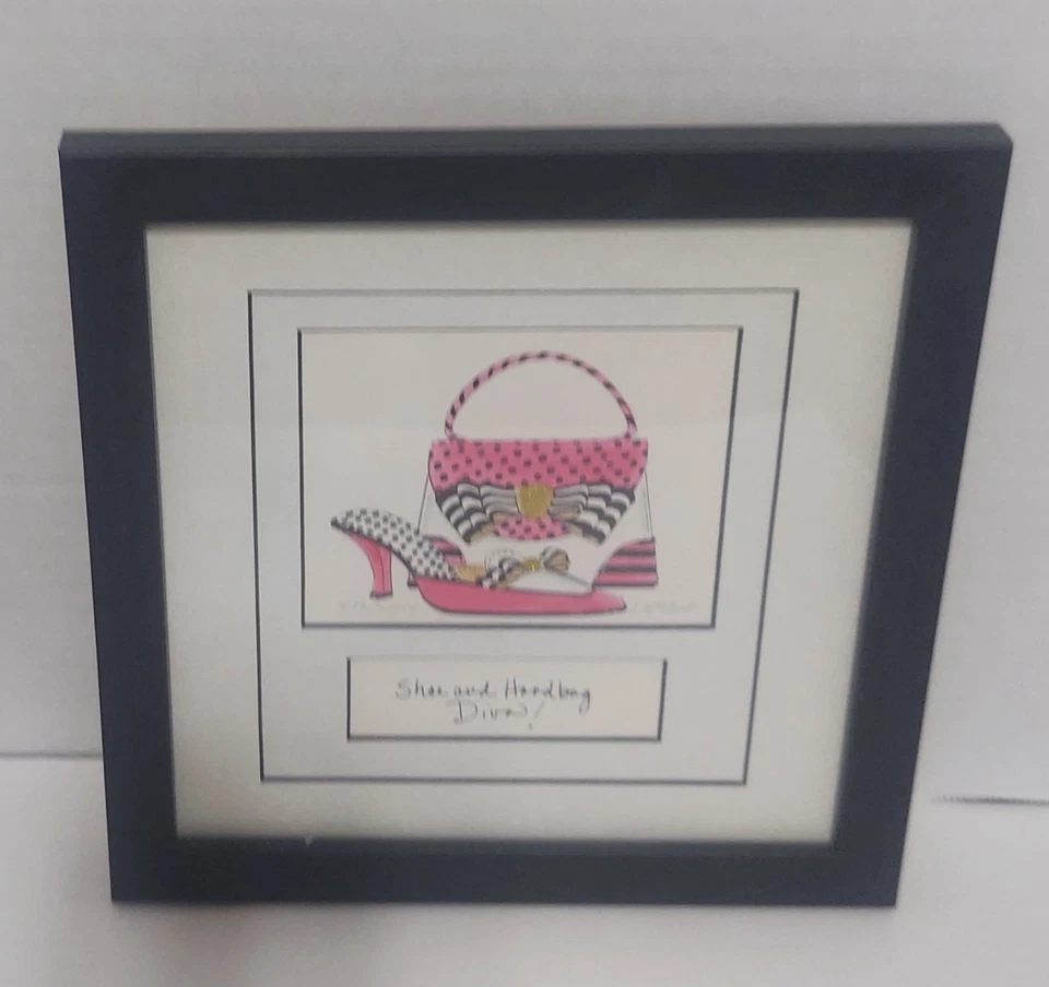 SHOE AND HANDBAG DIVA 9"x 9" Framed Art BY MPRESSIONS Signed, Numbered, Ltd Ed.  - Image 1 of 4