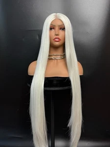 White Wig Lace Front Middle Part Straight Heat Ok - Picture 1 of 12