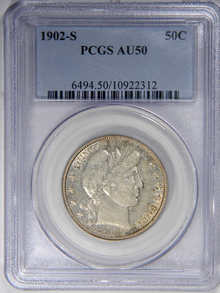 1902-S BARBER HALF DOLLAR ~ PCGS AU50 ~ PROBLEM FREE! - Image 1 of 4