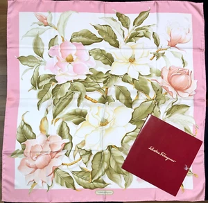 Unused w/Case Defects Salvatore Ferragamo Silk Scarf Flower 86cm 34in Italy Pink - Picture 1 of 17