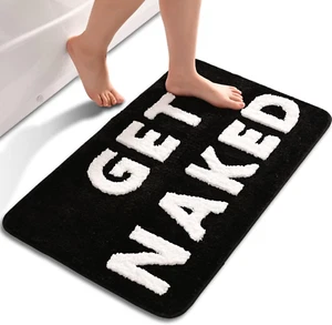 Get Naked Bath Mat Cute Black and White Bathroom Rugs Funny Non Slip Bathtub Dec - Picture 1 of 12