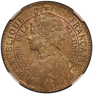 1922 Martinique 50 Centimes Coin - NGC AU 58 - KM# 40 - RARE